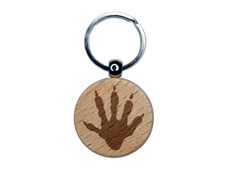 Raccoon Trash Panda Hand Print Engraved Wood Round Keychain Tag Charm