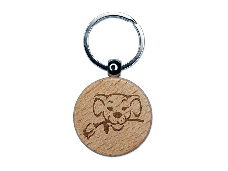 Romantic Dog with Rose in Mouth Engraved Wood Round Keychain Tag Charm