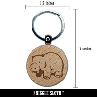 Round Standing Hippopatomus Engraved Wood Round Keychain Tag Charm