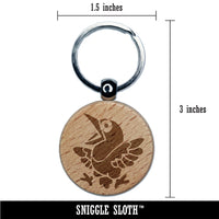 Shocked and Surprised Little Bird Crow Raven Engraved Wood Round Keychain Tag Charm