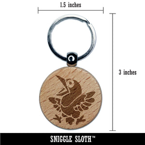 Shocked and Surprised Little Bird Crow Raven Engraved Wood Round Keychain Tag Charm