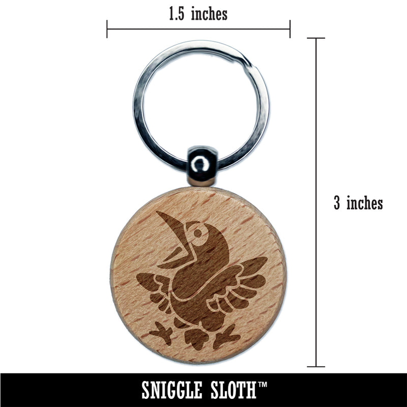 Shocked and Surprised Little Bird Crow Raven Engraved Wood Round Keychain Tag Charm