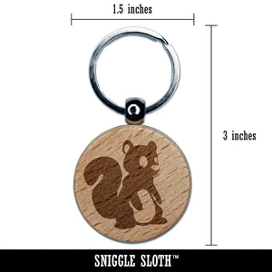 Sitting Squirrel Cartoon Critter Engraved Wood Round Keychain Tag Charm