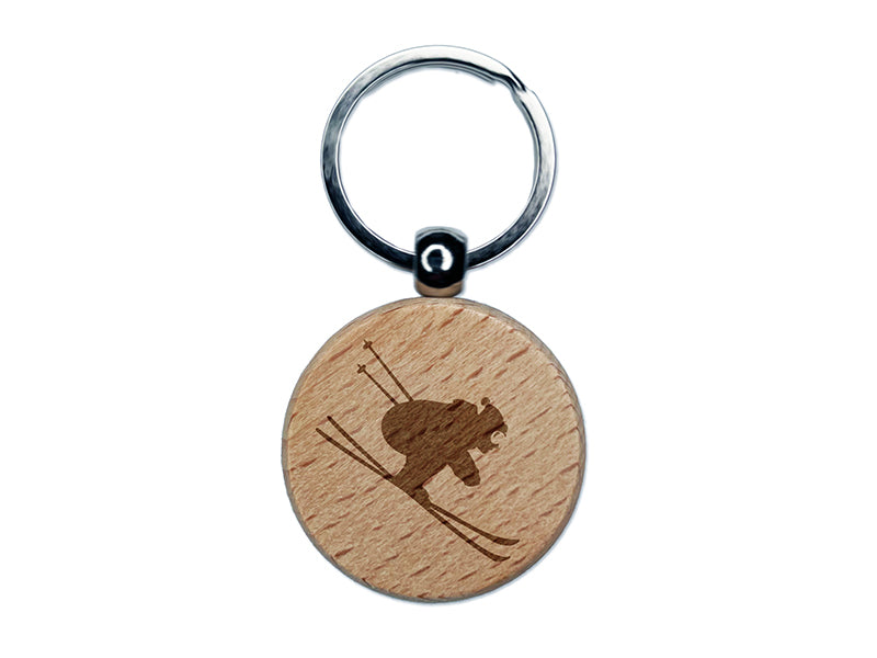 Skiing Ski Tuck Bully Bullet Stance Downhill Engraved Wood Round Keychain Tag Charm