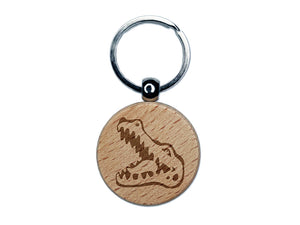 Smiling Toothy Crocodile Alligator Chomp Engraved Wood Round Keychain Tag Charm