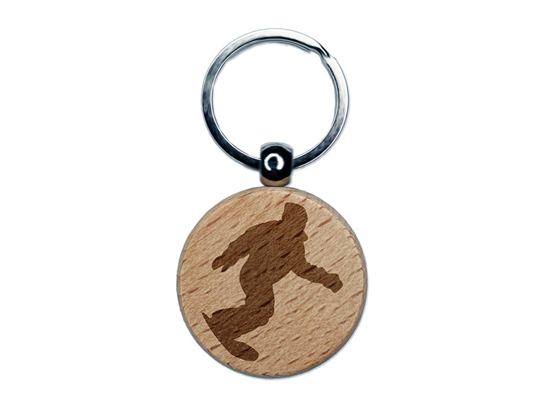 Snowboarder Carve Snow Engraved Wood Round Keychain Tag Charm