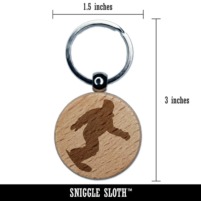 Snowboarder Carve Snow Engraved Wood Round Keychain Tag Charm
