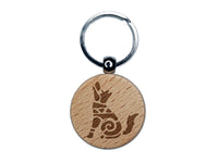 Southwestern Style Tribal Coyote Wolf Dog Engraved Wood Round Keychain Tag Charm