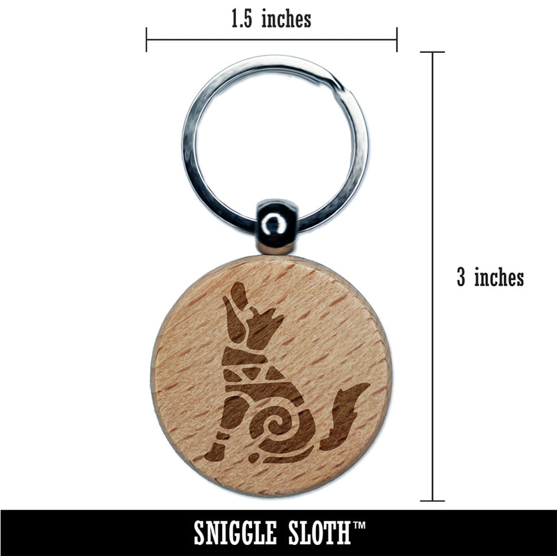 Southwestern Style Tribal Coyote Wolf Dog Engraved Wood Round Keychain Tag Charm