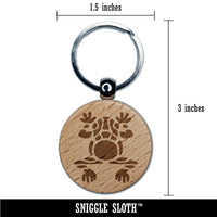 Southwestern Style Tribal Frog Toad Engraved Wood Round Keychain Tag Charm