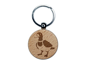 Standing Mallard Duck Engraved Wood Round Keychain Tag Charm