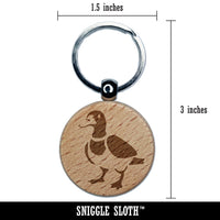 Standing Mallard Duck Engraved Wood Round Keychain Tag Charm