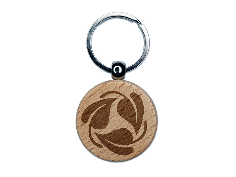 Three Leaves Circle Recycle Pattern Engraved Wood Round Keychain Tag Charm