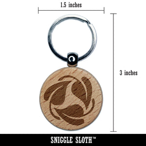 Three Leaves Circle Recycle Pattern Engraved Wood Round Keychain Tag Charm