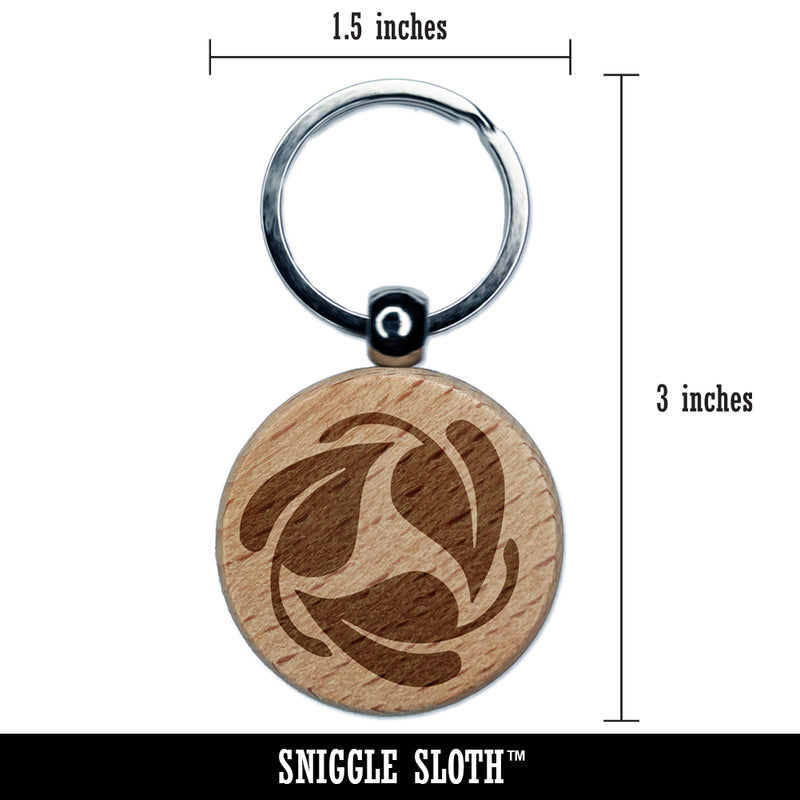 Three Leaves Circle Recycle Pattern Engraved Wood Round Keychain Tag Charm