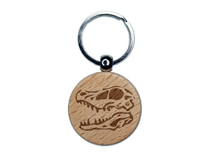 Velociraptor Skull Dinosaur Fossil Bone Engraved Wood Round Keychain Tag Charm