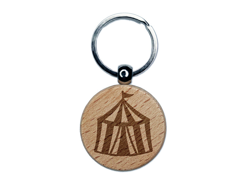 Circus Tent Engraved Wood Round Keychain Tag Charm