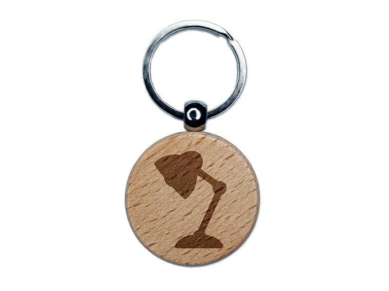 Desk Lamp Engraved Wood Round Keychain Tag Charm