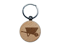 Gardening Wheelbarrow Engraved Wood Round Keychain Tag Charm