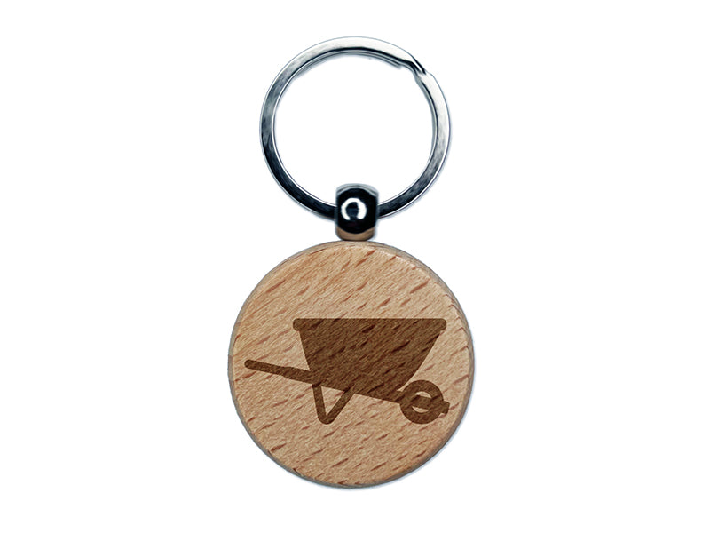 Gardening Wheelbarrow Engraved Wood Round Keychain Tag Charm