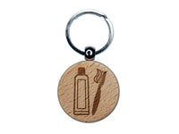 Toothbrush and Toothpaste Dentist Engraved Wood Round Keychain Tag Charm