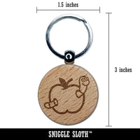 Worm in Apple Engraved Wood Round Keychain Tag Charm
