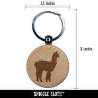 Alpaca Silhouette Engraved Wood Round Keychain Tag Charm