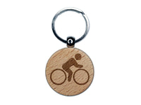 Biking Cycling Bicycle Bike Icon Engraved Wood Round Keychain Tag Charm