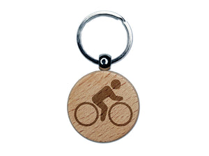 Biking Cycling Bicycle Bike Icon Engraved Wood Round Keychain Tag Charm