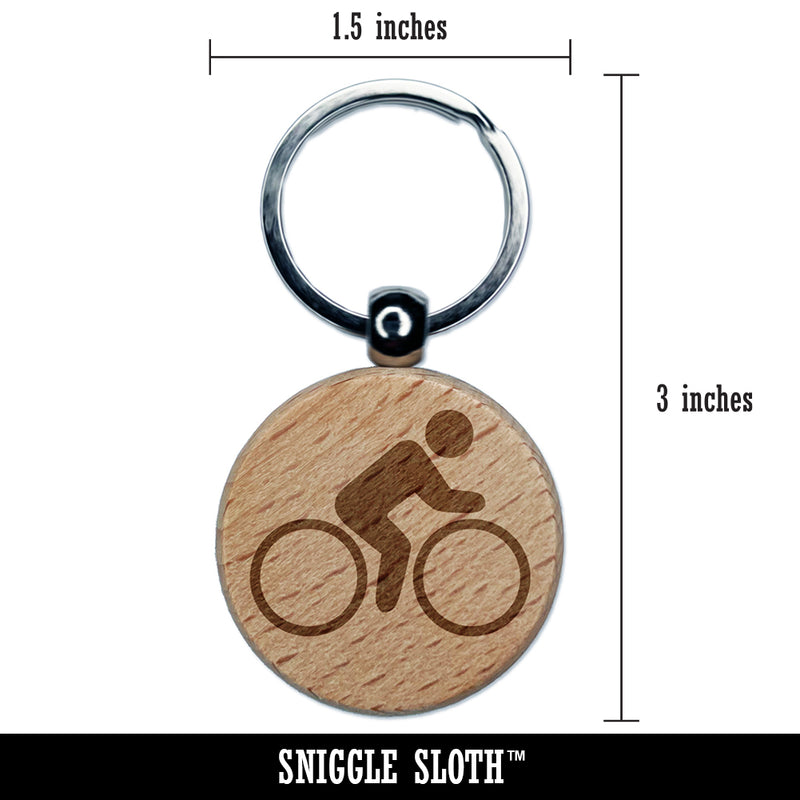 Biking Cycling Bicycle Bike Icon Engraved Wood Round Keychain Tag Charm