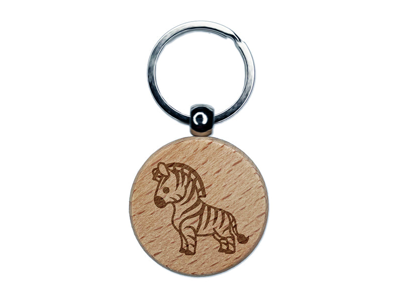 Cartoon Zebra Engraved Wood Round Keychain Tag Charm