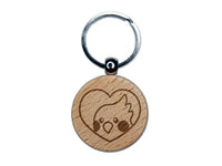 Cockatiel Bird Inside of Heart Engraved Wood Round Keychain Tag Charm