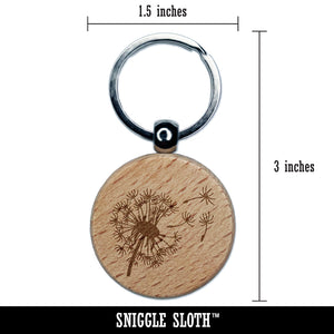 Dandelion Blowing in Wind Engraved Wood Round Keychain Tag Charm