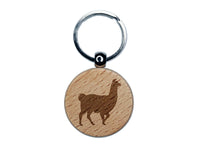 Llama Silhouette Engraved Wood Round Keychain Tag Charm