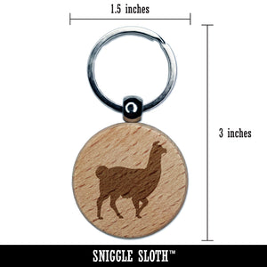 Llama Silhouette Engraved Wood Round Keychain Tag Charm