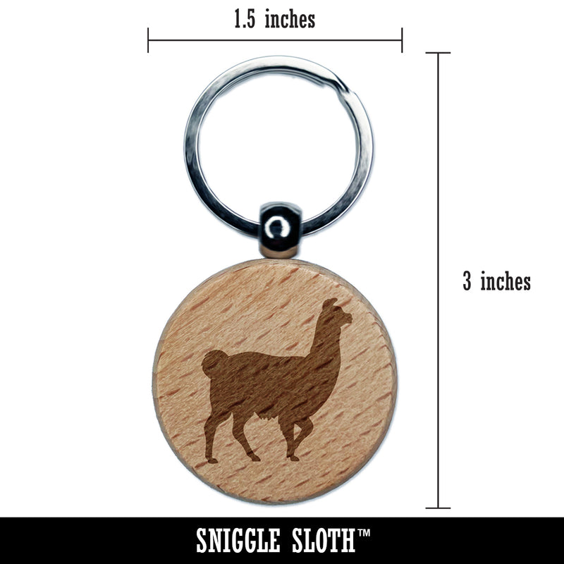 Llama Silhouette Engraved Wood Round Keychain Tag Charm