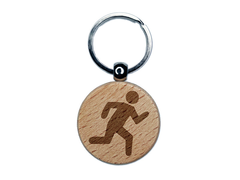 Running Icon Marathon Runner Engraved Wood Round Keychain Tag Charm