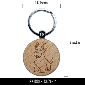 Scottish Terrier Dog Sitting Engraved Wood Round Keychain Tag Charm