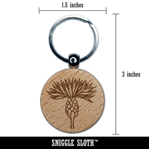 Cornflower Bachelor's Button Bloom Engraved Wood Round Keychain Tag Charm