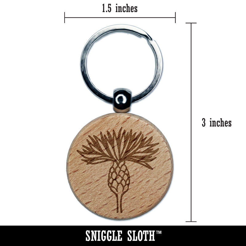 Cornflower Bachelor's Button Bloom Engraved Wood Round Keychain Tag Charm