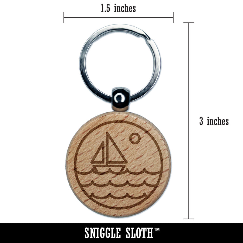 Sailboat on Ocean Lake Engraved Wood Round Keychain Tag Charm