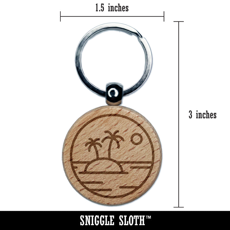 Deserted Island in Ocean Engraved Wood Round Keychain Tag Charm