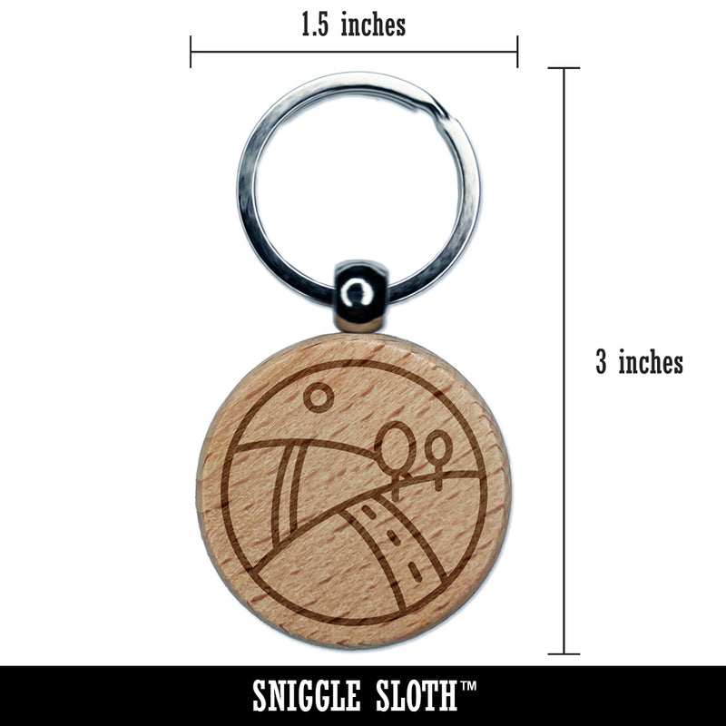 Hilly Roadscape Engraved Wood Round Keychain Tag Charm