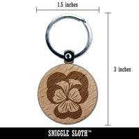 Johnny Jump Up Pansy Flower Engraved Wood Round Keychain Tag Charm