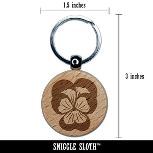 Johnny Jump Up Pansy Flower Engraved Wood Round Keychain Tag Charm