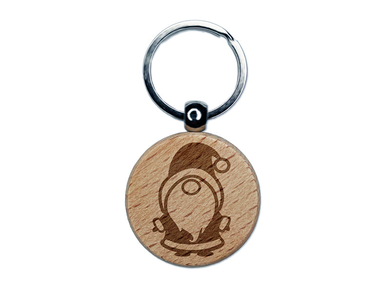Santa Claus Christmas Gnome Engraved Wood Round Keychain Tag Charm