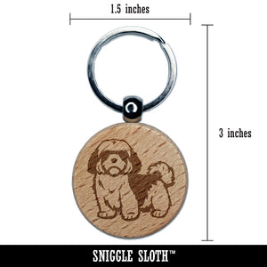 Alert Shaggy Shih Tzu Dog Engraved Wood Round Keychain Tag Charm