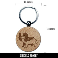 Cartoon Cavalier King Charles Spaniel Dog Pet Engraved Wood Round Keychain Tag Charm