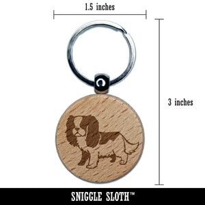 Cartoon Cavalier King Charles Spaniel Dog Pet Engraved Wood Round Keychain Tag Charm