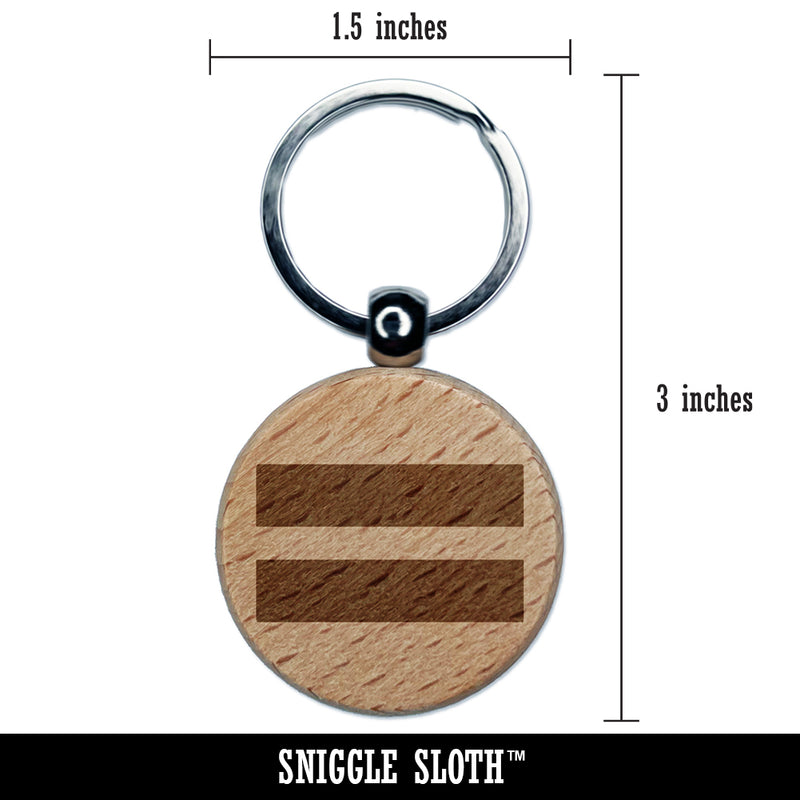 Equal Sign Math Symbol Engraved Wood Round Keychain Tag Charm